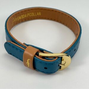 Friendship Collar Blue Leather Gold Tone Bracelet Boho